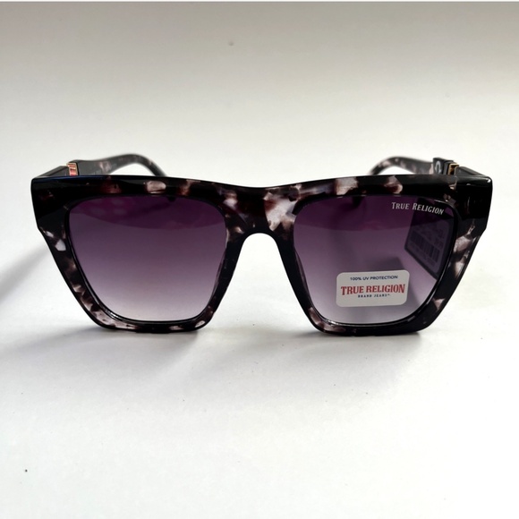 New TRUE RELIGION Square Sunglasses Oversized Acetate Tortoise Shell Black Logo main image 5